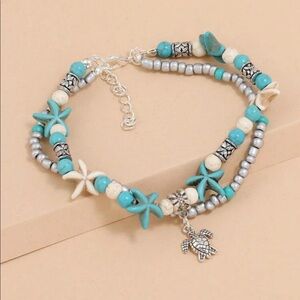 Boho beach turtle beaded anklet